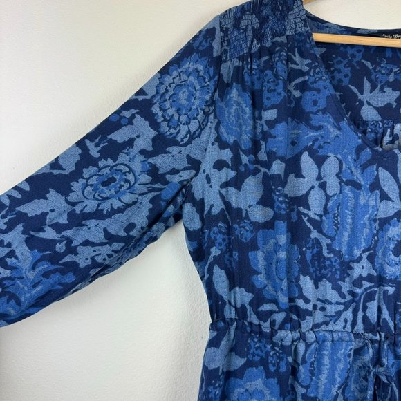Lucky Brand Drawstring Waist Floral Blue Shirt Dress L - Picture 3 of 9